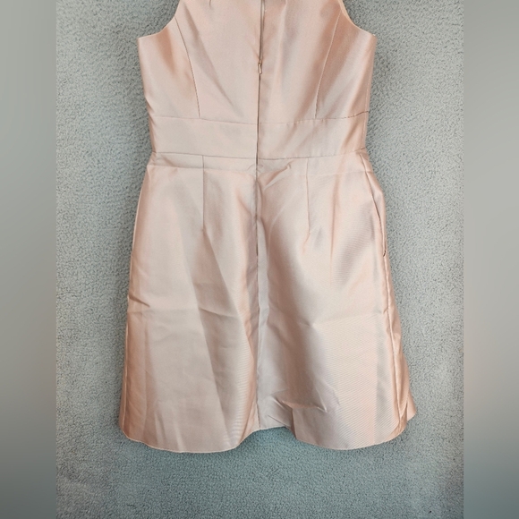 Alfred Sung Cocktail Dress Womens Sz 12 Nude Tan Beige Satin High Neck Pockets - Picture 10 of 11